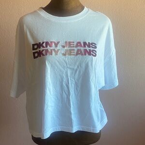 DKNY White T-Shirt with Pink Logo